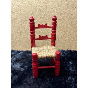 Vintage Red Miniature Dollhouse Chair With Woven Seat Perfect For Christmas